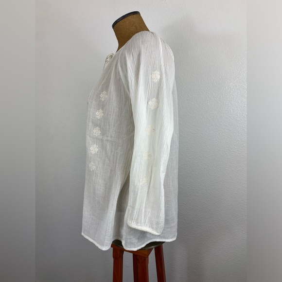 Joie Womens Peasant Blouse White Embroidered Embellished In Sequence M Tie Neck - Picture 13 of 15